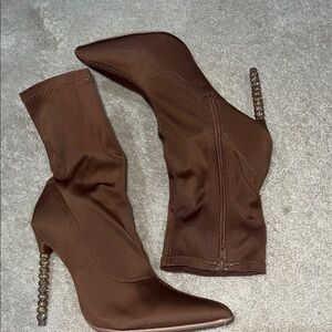 Chic Brown Heeled Boots with Embellished Stiletto